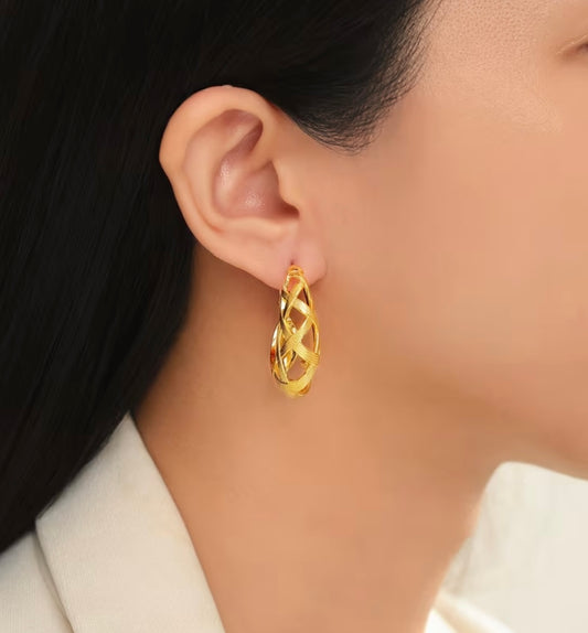 Hollow Carved Earrings - Gold