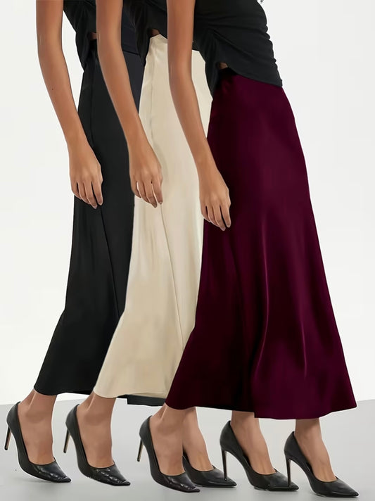 Minimalist A-Line Satin Skirt - 3 colors
