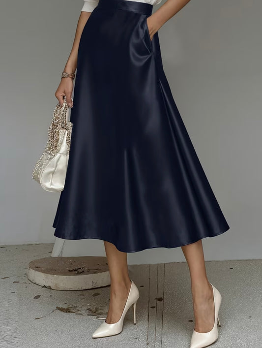 Midi Flared Satin Skirt with pockets - 5 colors