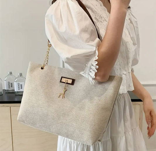 Contrast Straps Tote Bag - Coffee
