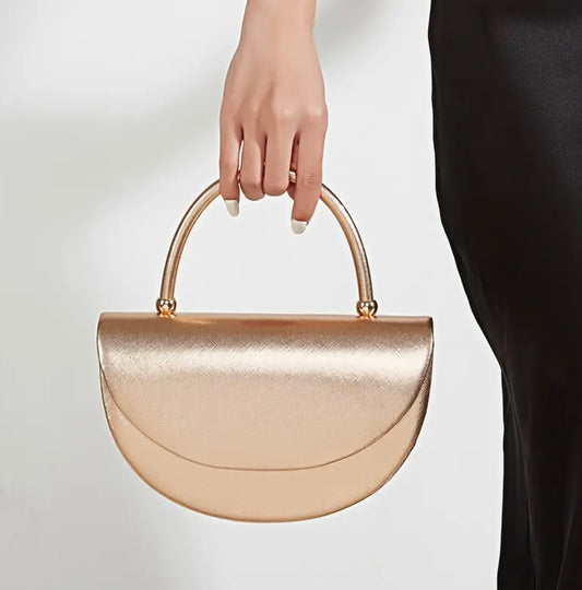 Shiny Half-Moon Handbag - Rose Gold