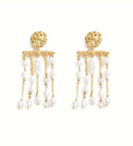 Pearl Drop Dangle Earrings - Golden