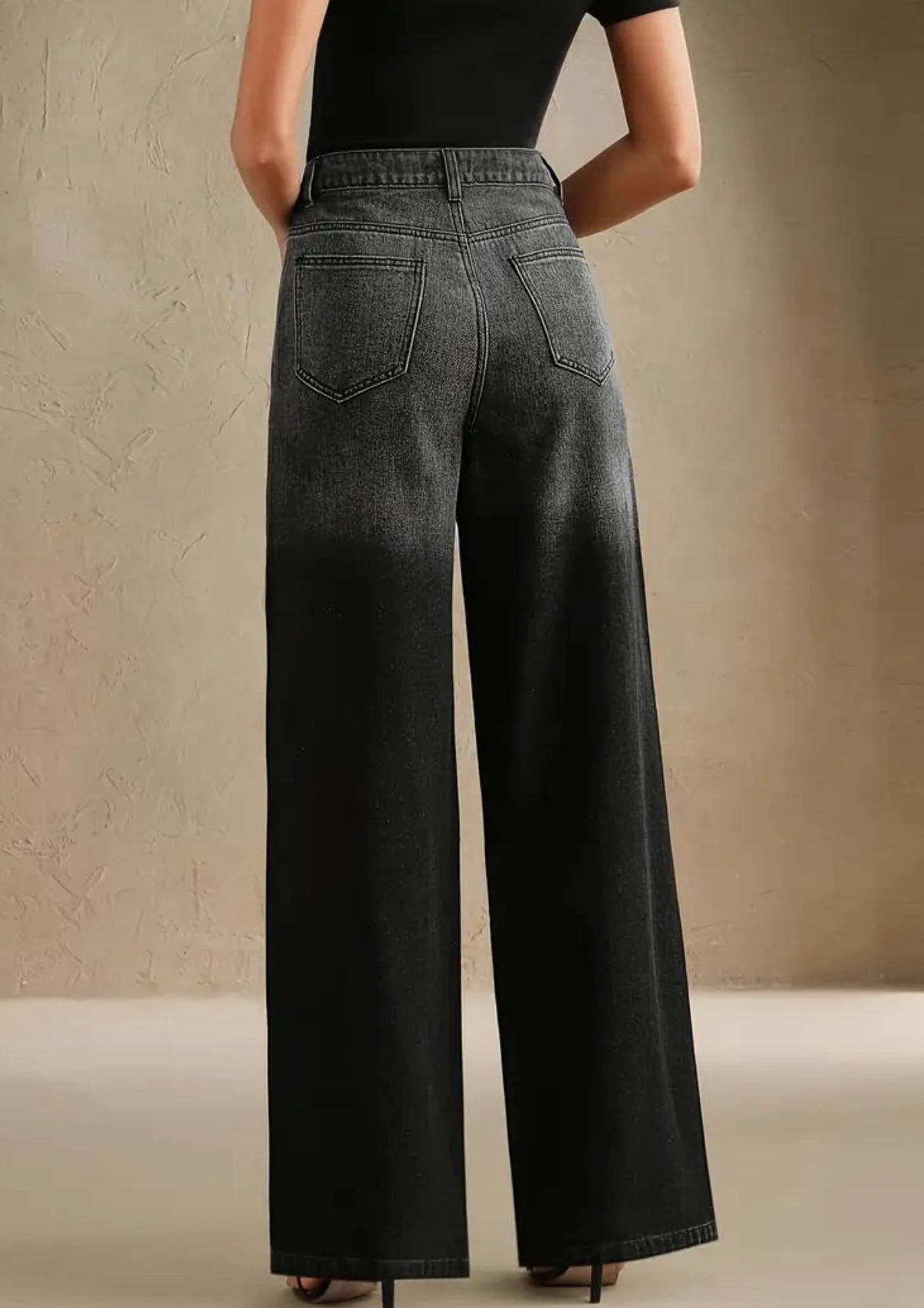 Rhinestone Wide-Legs Jeans - Gradient Black