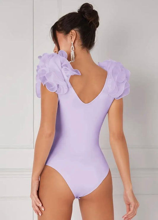 Bodysuit with Ruffle Shoulders - Violet