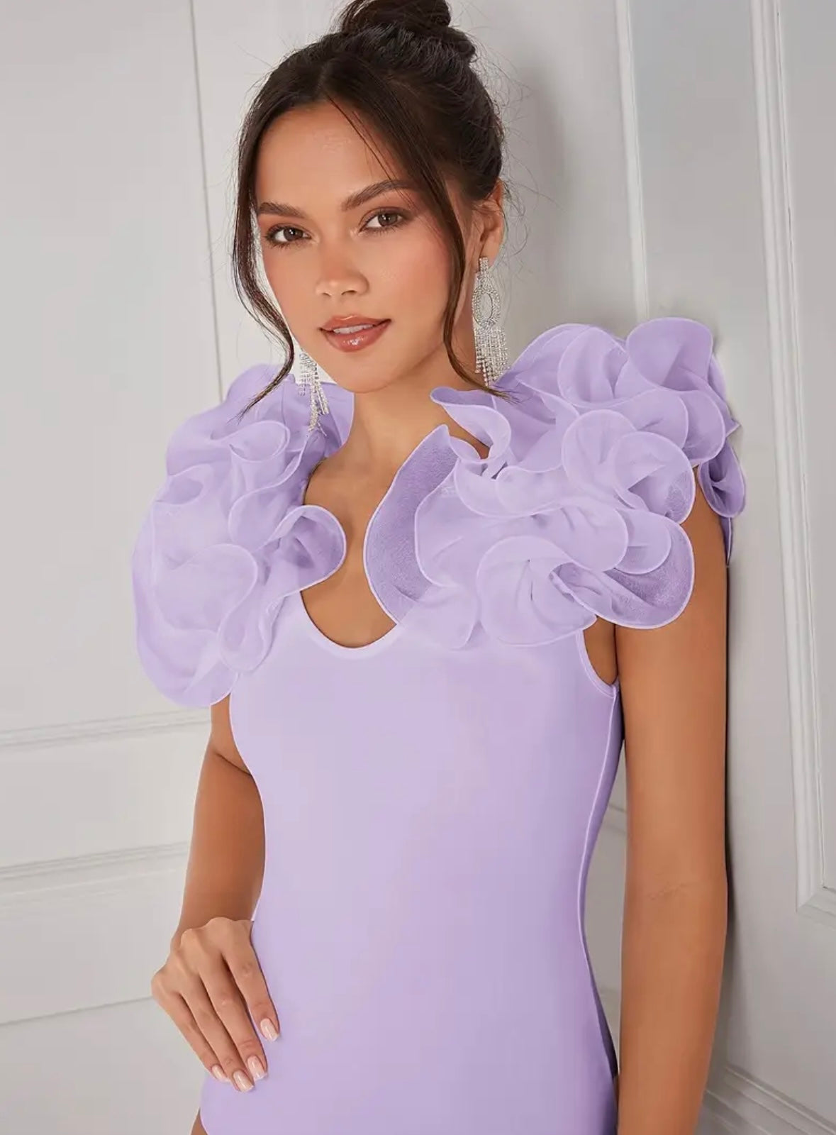 Bodysuit with Ruffle Shoulders - Violet