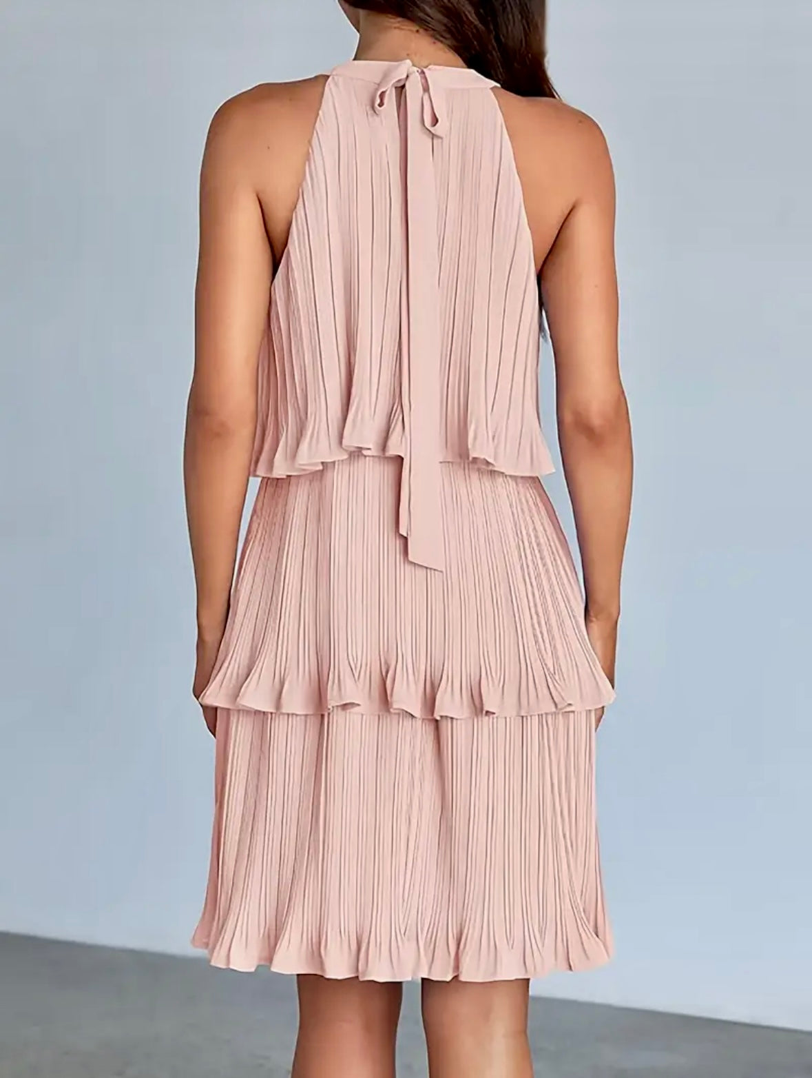 Mini Chiffon Tiered Ruffle Dress - Powder Pink - size S & M