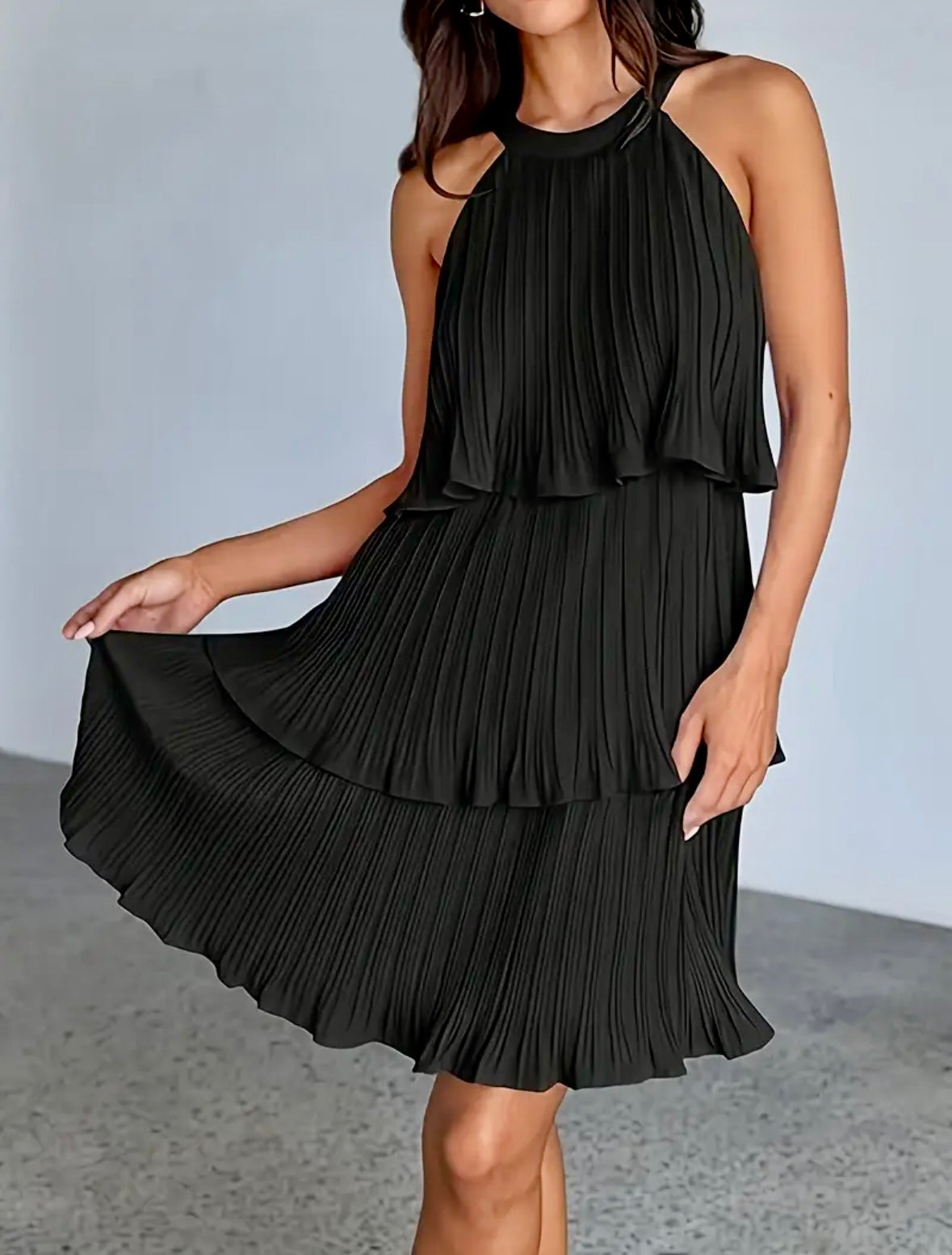 Mini Chiffon Tiered Ruffle Dress - Black - size S & M