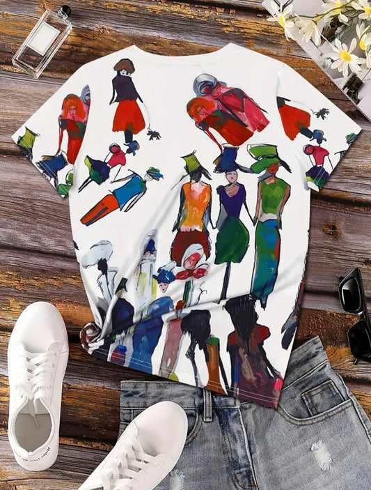 Abstract Silhouettes Oil Painting Tee - White