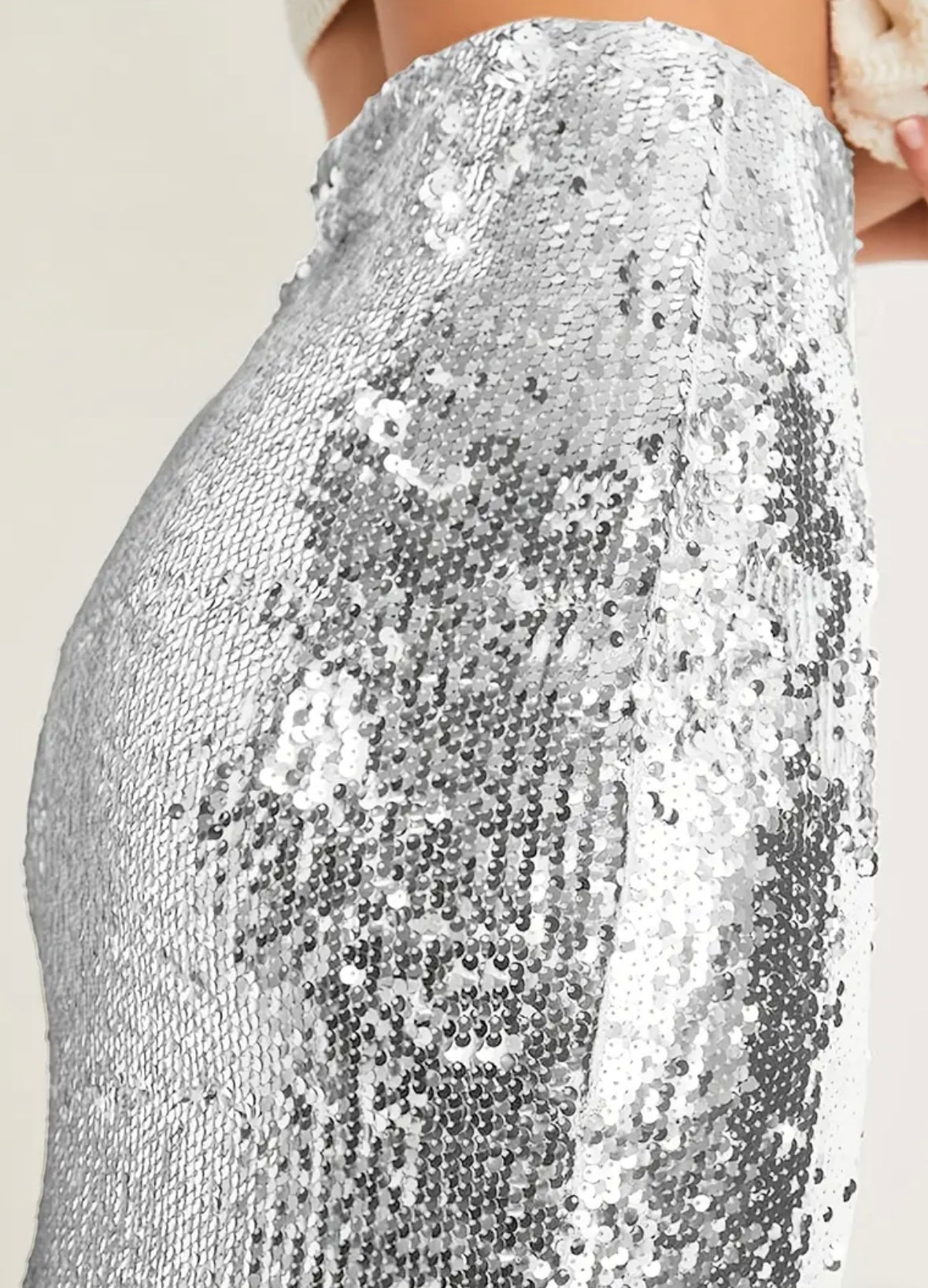 Midi Sequin Pencil Skirt - Silver - M to XL