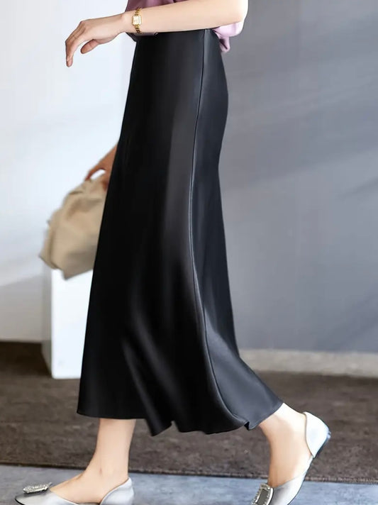 Midi A-Line Sateen Skirt - Black - M to 2XL
