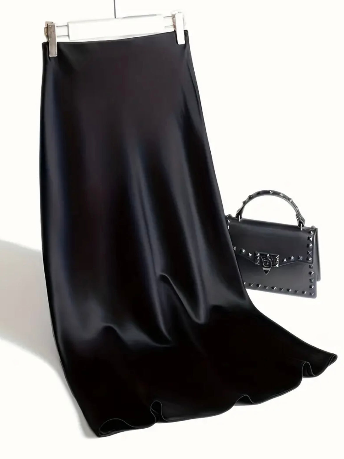 Midi A-Line Sateen Skirt - Black - M to 2XL