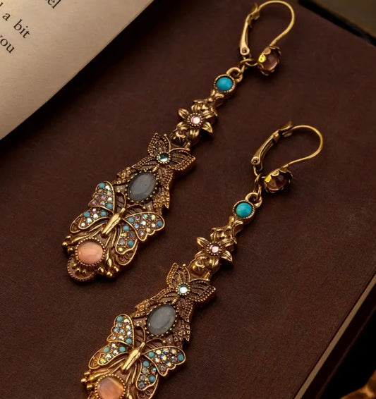 Vintage Butterfly dangle Earrings - Bronze