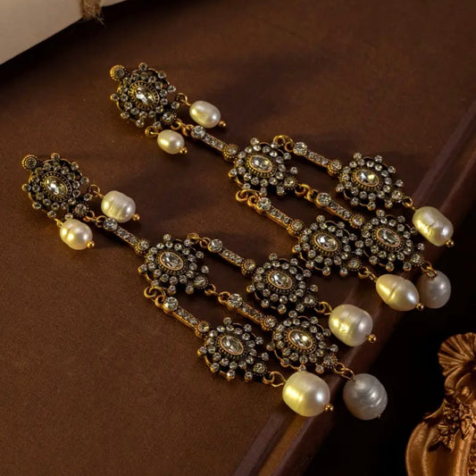 Vintage Extra Long Pearl tassel Earrings - Bonze