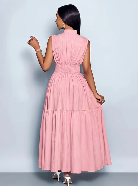 Sleevless Long Flared Dress - Pink