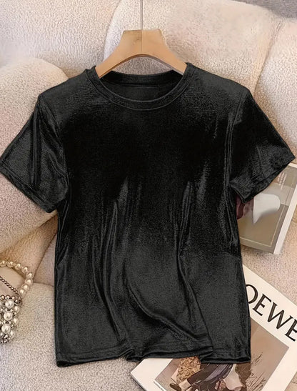 Shimmery Short Sleeve Loose Top