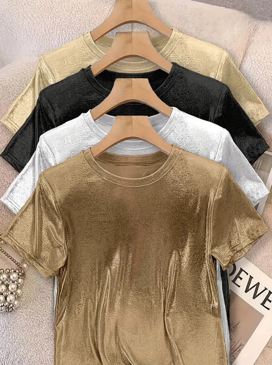 Shimmery Short Sleeve Loose Top