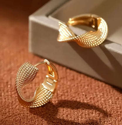 Ribbon Hoop Earrings - Gold