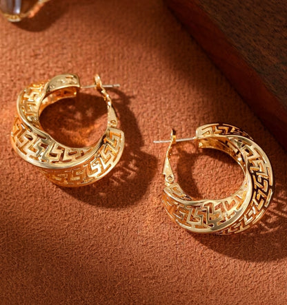 Twisted Engraved Hoop Earrings - Gold