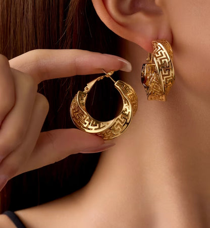 Twisted Engraved Hoop Earrings - Gold