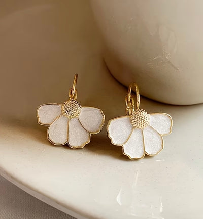 Small Flower Dangle Earrings - Gold