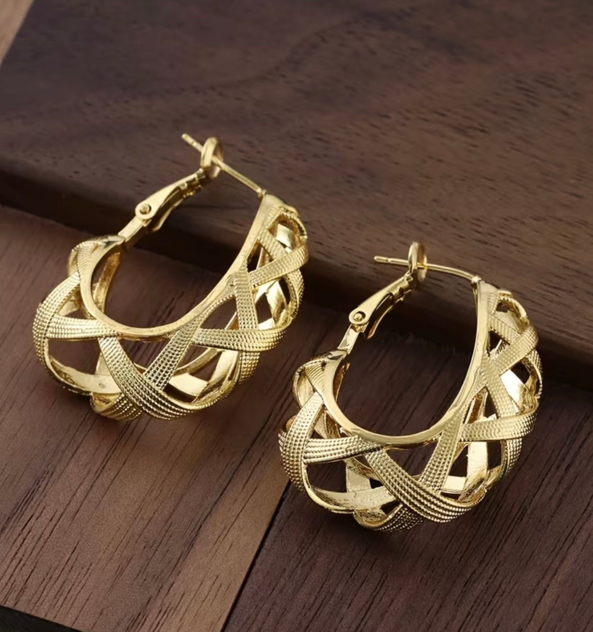 Hollow Carved Earrings - Gold