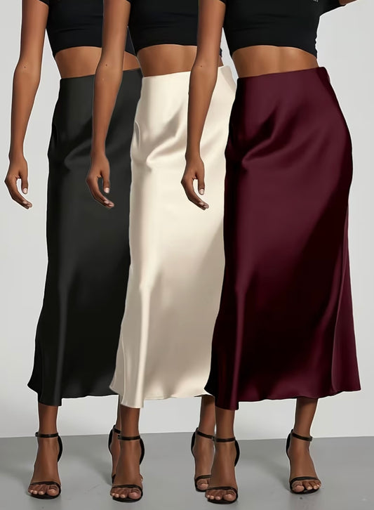 Minimalist A-Line Satin Skirt - 3 colors