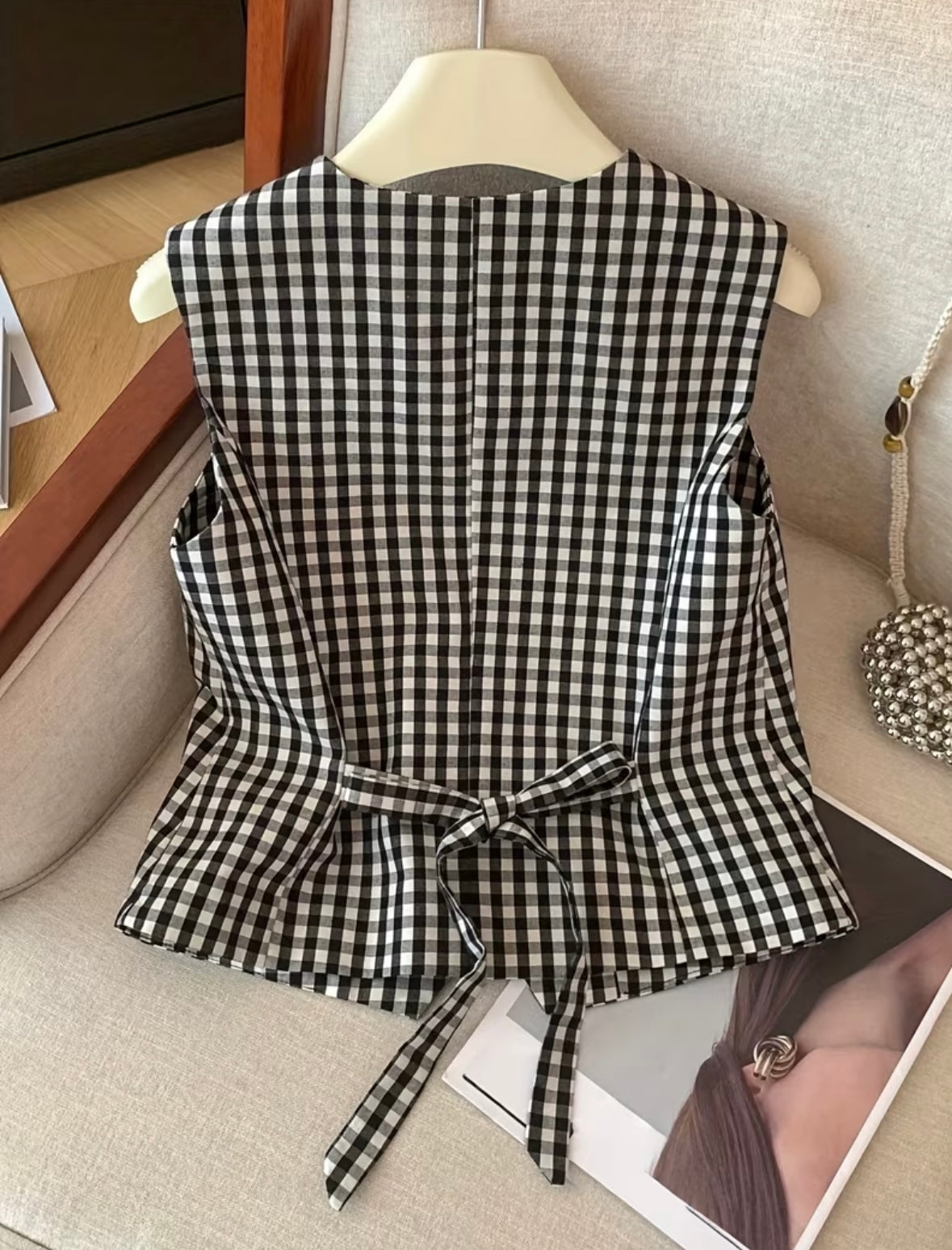 Light Weight Checked Vest - Black