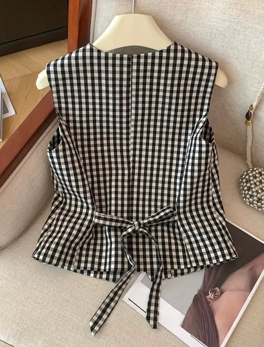 Light Weight Checked Vest - Black