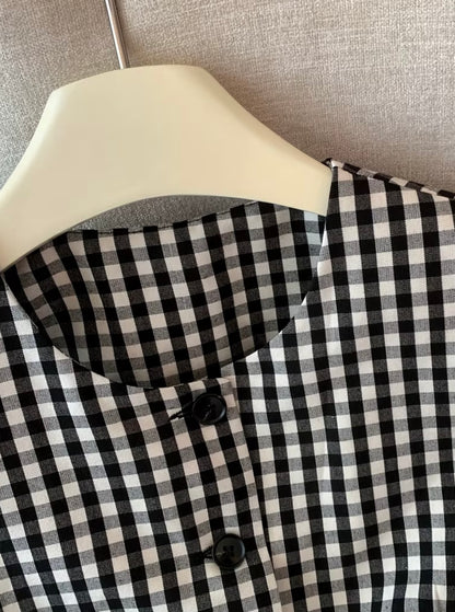 Light Weight Checked Vest - Black