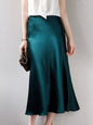Midi Flared Satin Skirt - Peacock Green