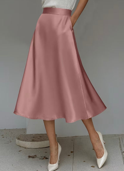 Midi Flared Satin Skirt with pockets - 5 colors
