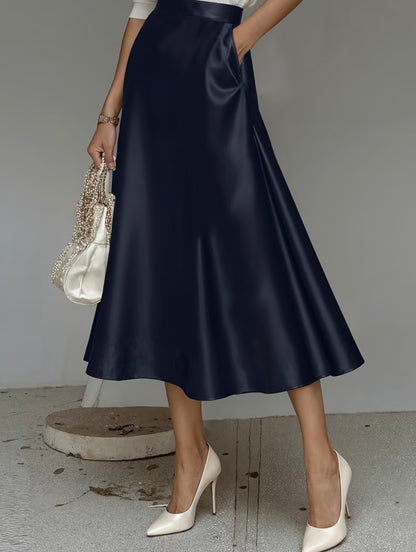 Midi Flared Satin Skirt with pockets - 5 colors
