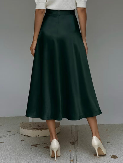 Midi Flared Satin Skirt with pockets - 5 colors