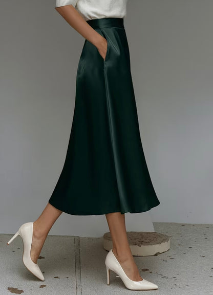 Midi Flared Satin Skirt with pockets - 5 colors