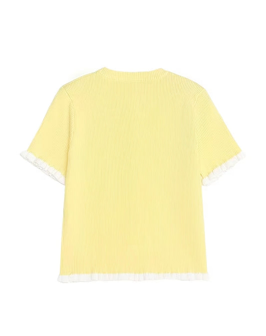 Short Sleeve Ruffle Detailed Top - Pastel Yellow 2XL