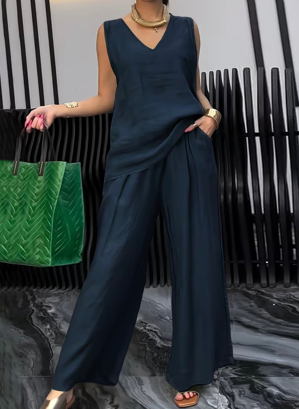 Sleeveless Loose wear Cord Set - 4 colors