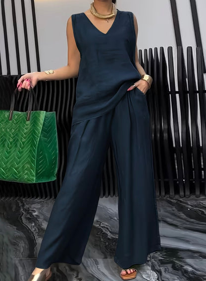 Sleeveless Loose wear Cord Set - 4 colors