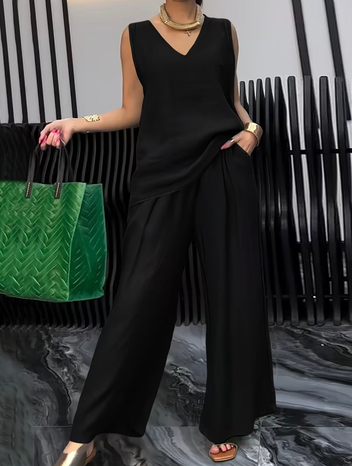 Sleeveless Loose wear Cord Set - 4 colors