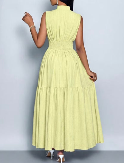 Sleevless Long Flared Dress - Pastel Yellow