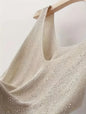 Sleeveless Rhinestone Top - Beige - Large