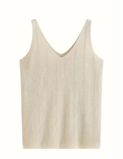 Sleeveless Rhinestone Top - Beige - Large