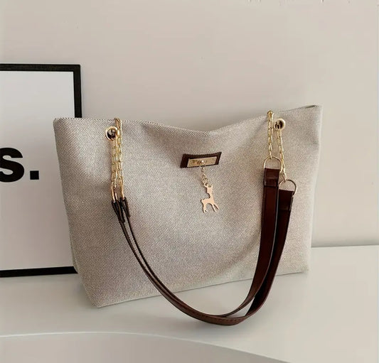 Contrast Straps Tote Bag - Coffee