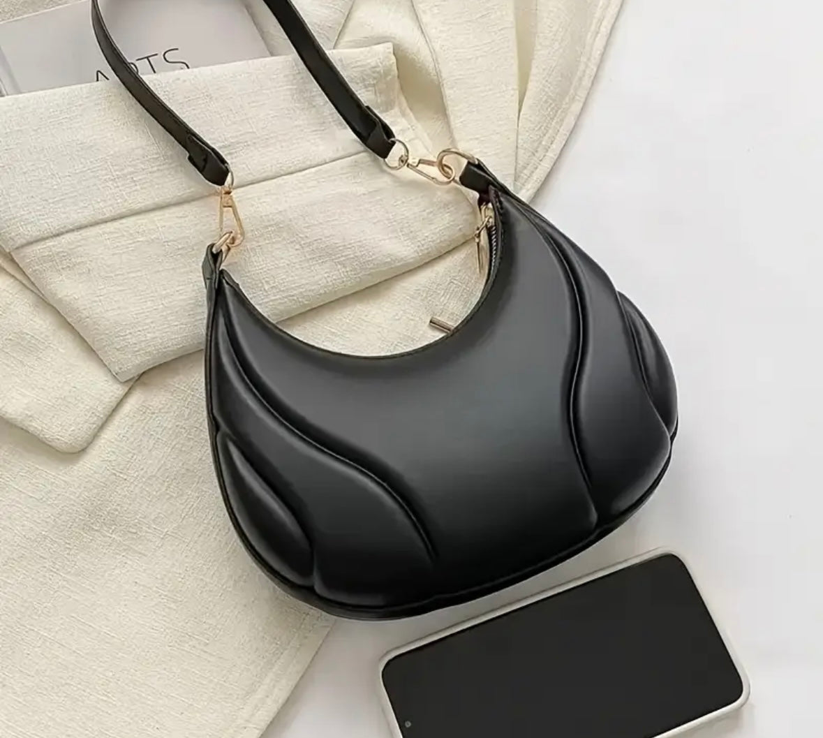 French Shoulder Bag - Black