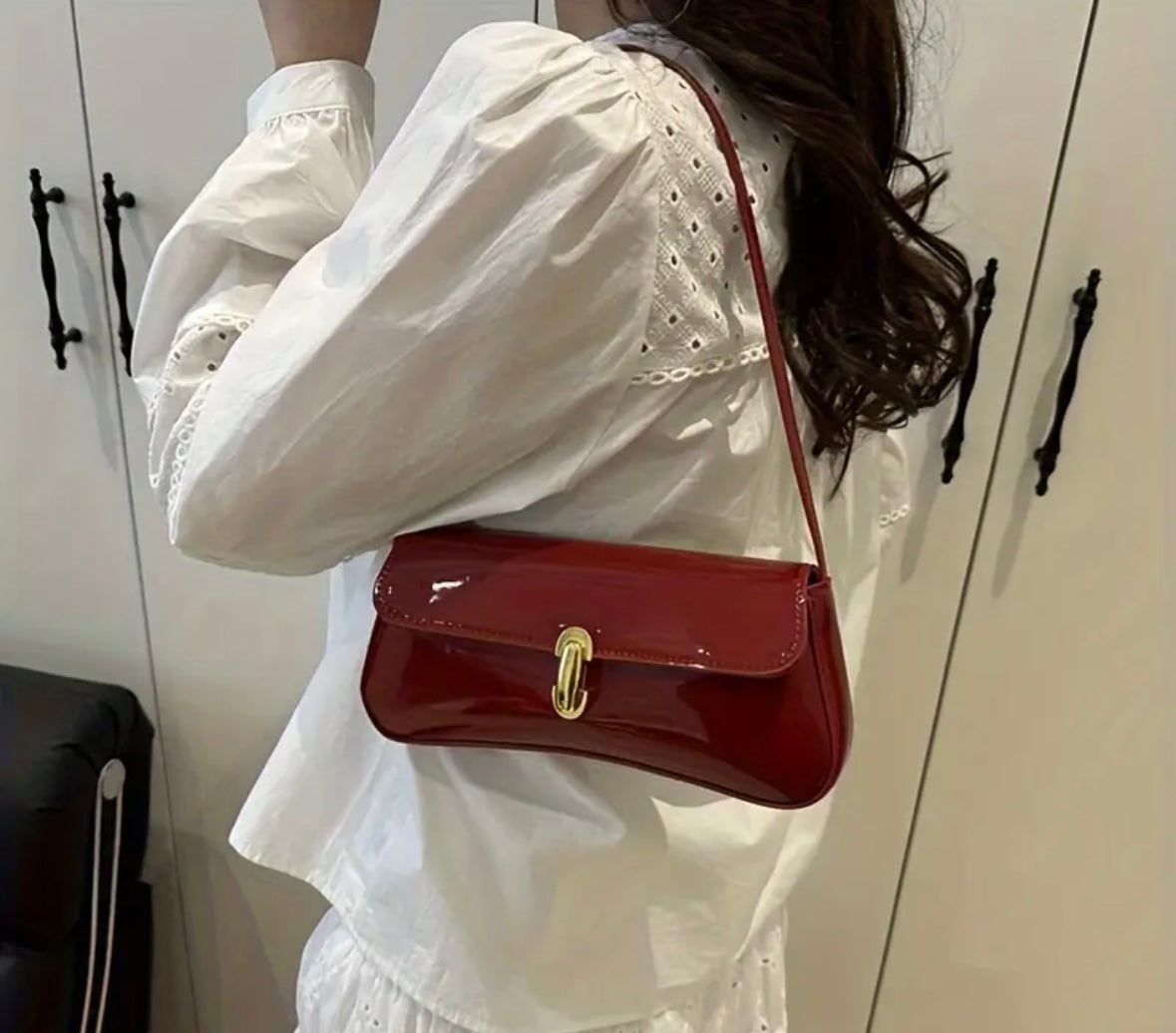 Glossy Shoulder Bag - Burgundy