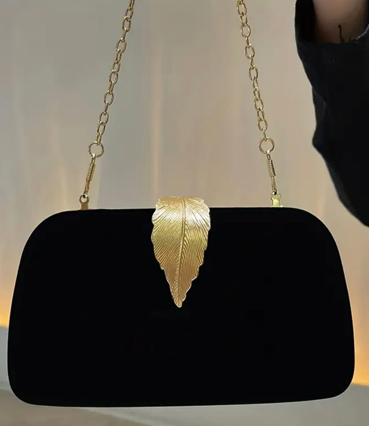 Golden Leaf Clutch - Black