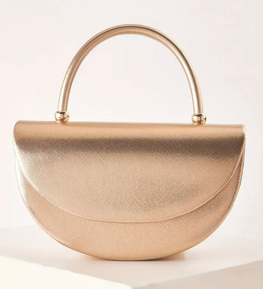 Shiny Half-Moon Handbag - Rose Gold
