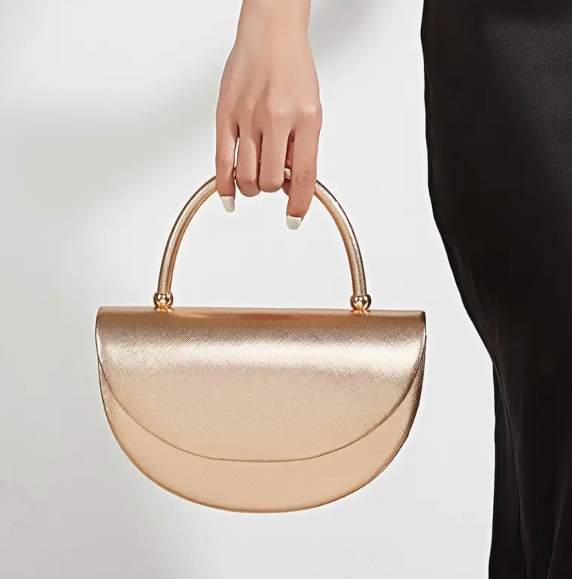 Shiny Half-Moon Handbag - Rose Gold
