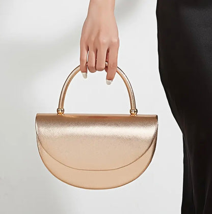 Shiny Half-Moon Handbag - Rose Gold