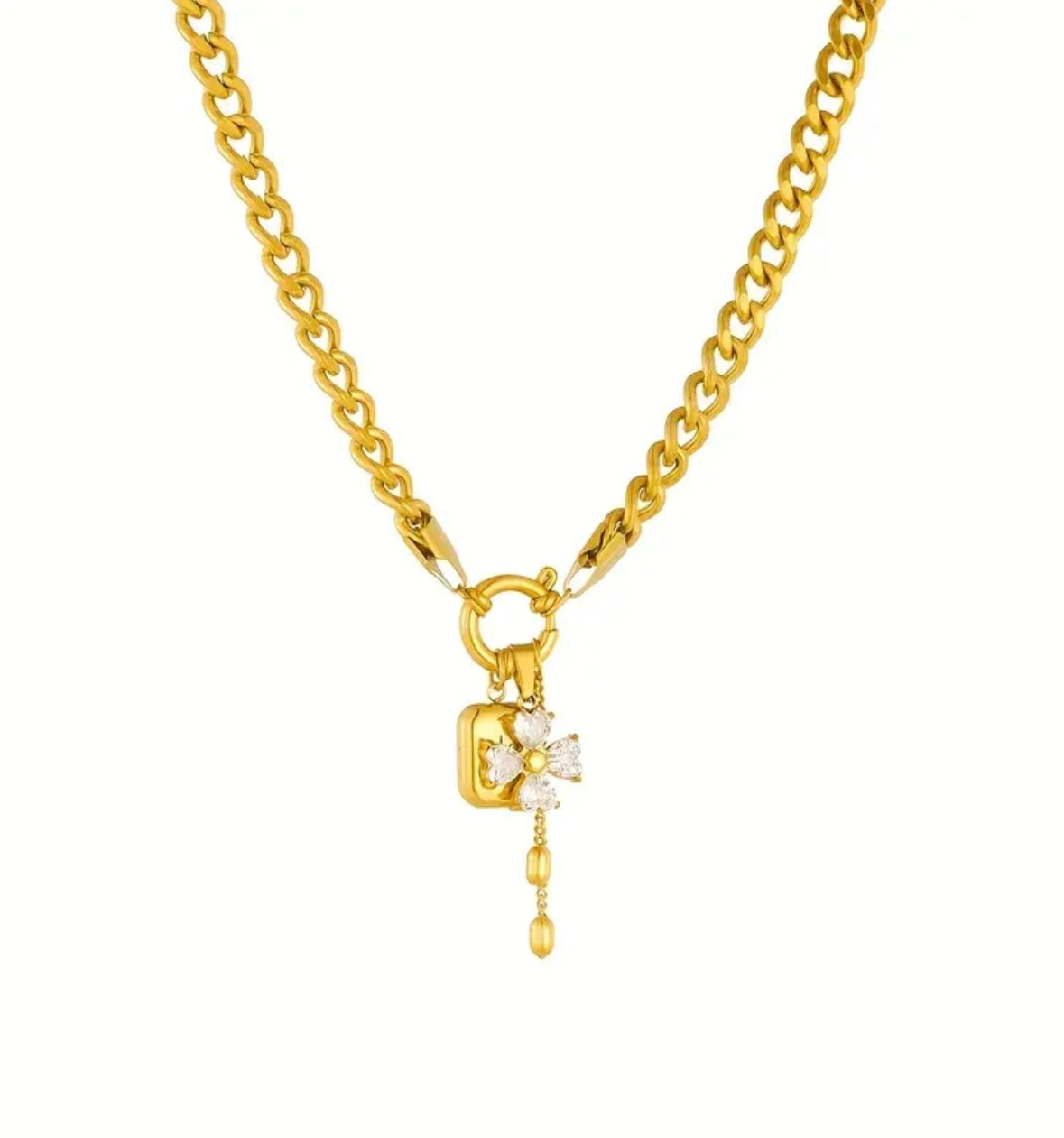 Thick Chain Necklace with Pendant - Golden