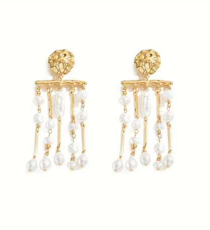 Pearl Drop Dangle Earrings - Golden